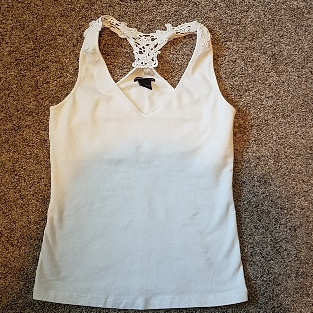 White tank top with lace detail at top and back